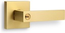 Brushed Gold Heavy Duty Keyed Entry Door Lever, Square Design Interior/Exterior Door Lever with Keys and Lock, Reversible Handle for Entrance and Front Door Lock, Satin Brass