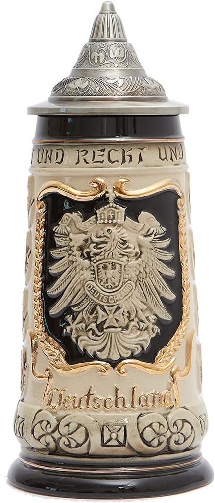 HAUCOZE Beer Stein Mug German Coats of Arms Drinking Viking Tankard with Petwer Lid for Birthday Gifts Men Father Husband 0.9 Liter