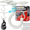 [UPGRADED] 2Pcs 200LBS Rotatable Ceiling Hooks with 4 Screw Points Base, Wall Mount Metal Hanger White Ceiling Hook for Hanging Plant, Bird Feeder, Lights, Bed Canopy, Wind Chime, Indoor Outdoor Decor