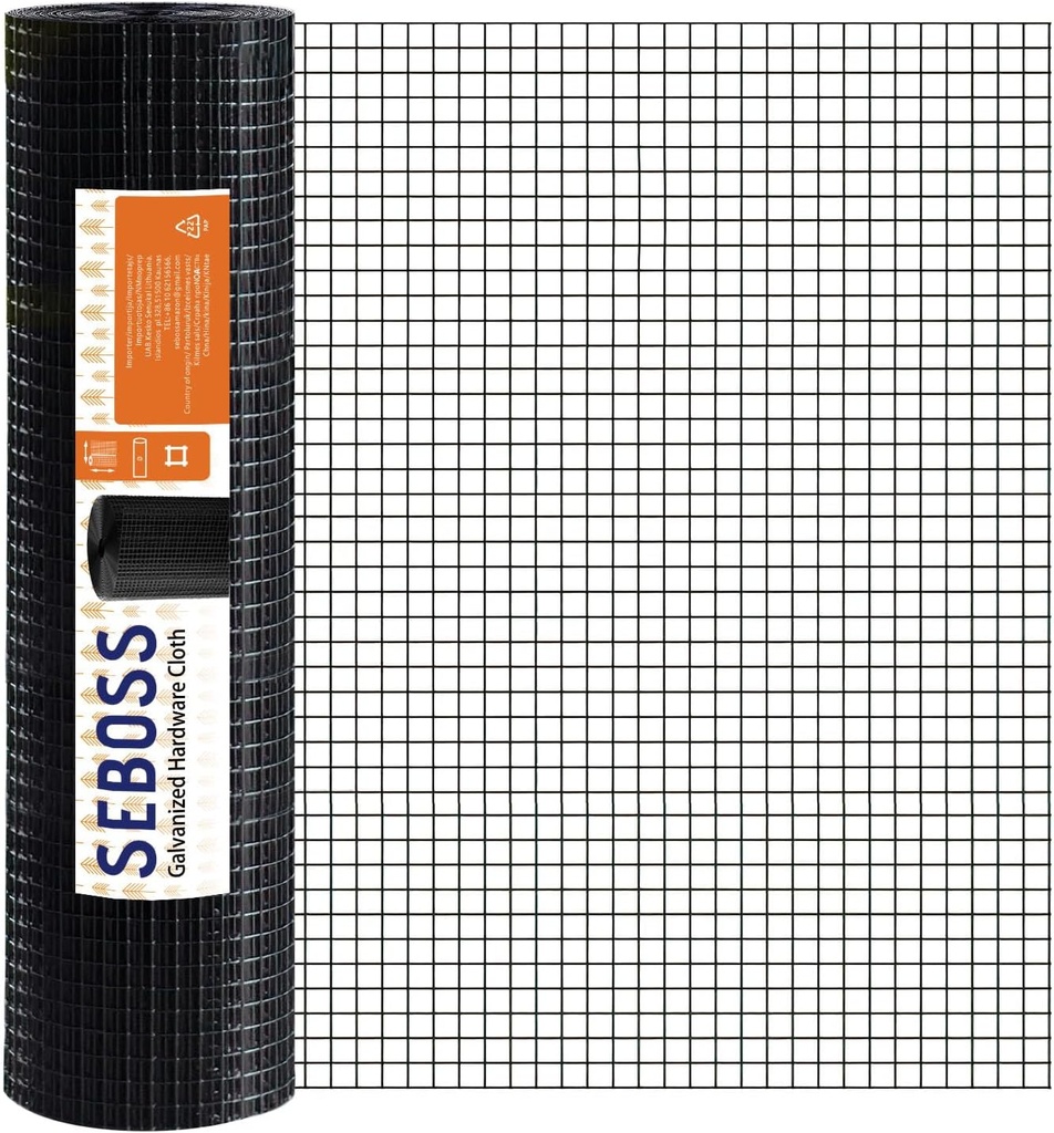 SEBOSS Hardware Cloth 1/2 inch 48 x 100 ft 19-Gauge, Black Vinyl Coated Wire Mesh Roll Chicken Wire Mesh Chicken Wire Fencing Wire Fence Roll Garden Fencing Welded Wire Hardware Mesh