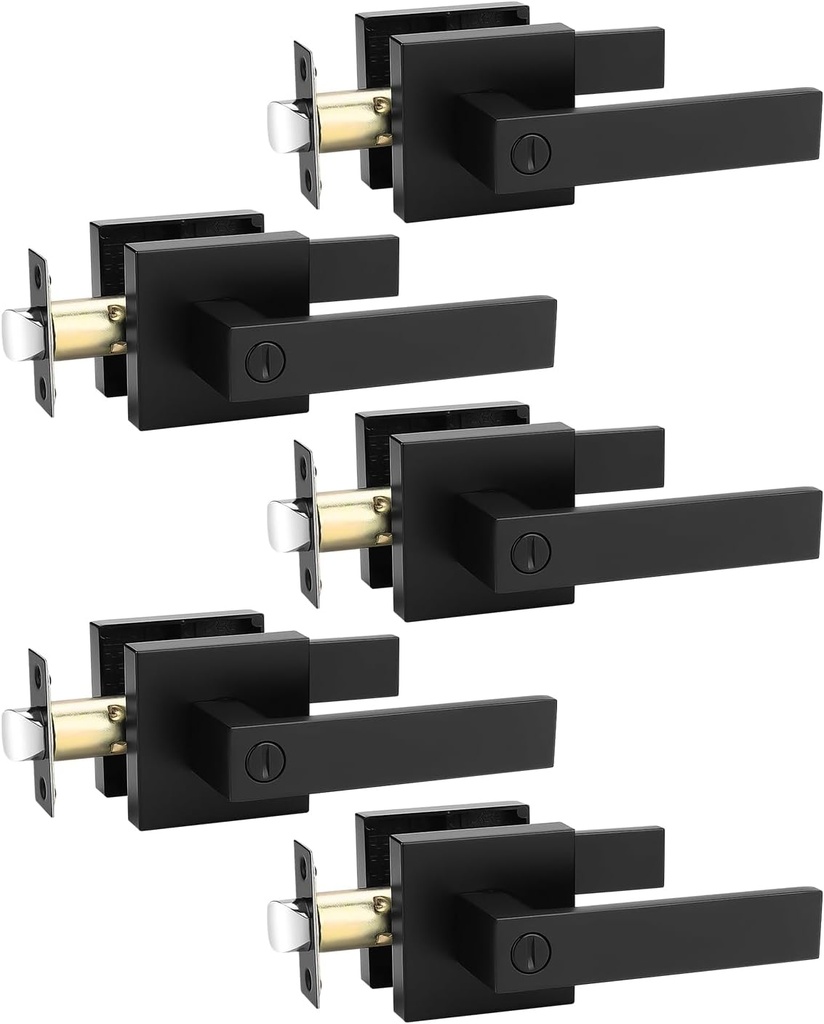 5 Pack Black Door Handles, Privacy Door Lever Set for Bedroom and Bathroom, Left or Right Handed, Matte Black Finish, 1.72 lb per Lever