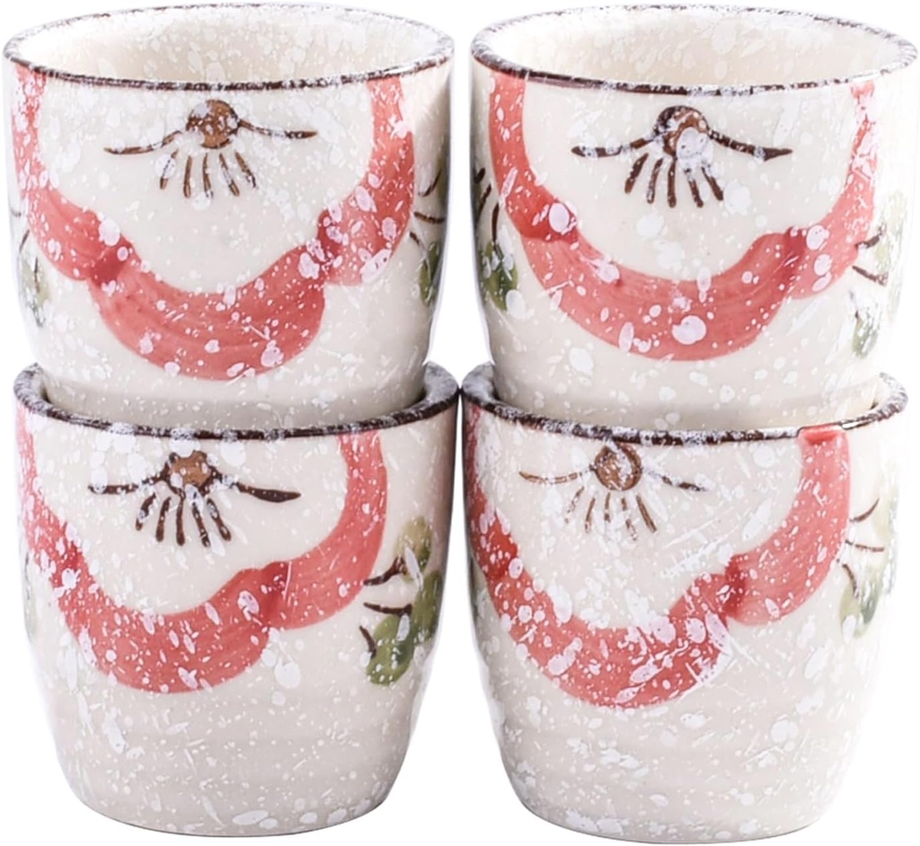 Set of 4 Japanese-Style Ceramic Sake Cups Handcrafted Sake Wine Glasses for Sushi Dinner, Asian Entertaining and Home Bars
