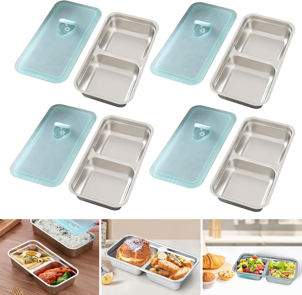 Grab and Go Snack Containers Reusable, 4pcs Stainless Steel Double Compartment Snack Containers, Dishwasher- Reusable Condiment Containers with Lids, Snacks Dips Takeout Travel and Back to School