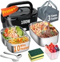 Electric Heated Lunch Box for Adults with 2 Pack 1.5L Containers, Portable 100W 3-IN-1 Fast Heated Lunch Box for Men, Portable Heating Food Warmer,12V/24V/110V for Car Truck Office Home Travel