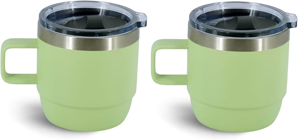 6 oz Stackable Mug, Stainless Steel cup with handle, Vacuum Insulated Espresso/Coffee Mug, shot Glass Set for 2-Piece Set for Coffee, Spirits, Wine, Tea-Key Lime