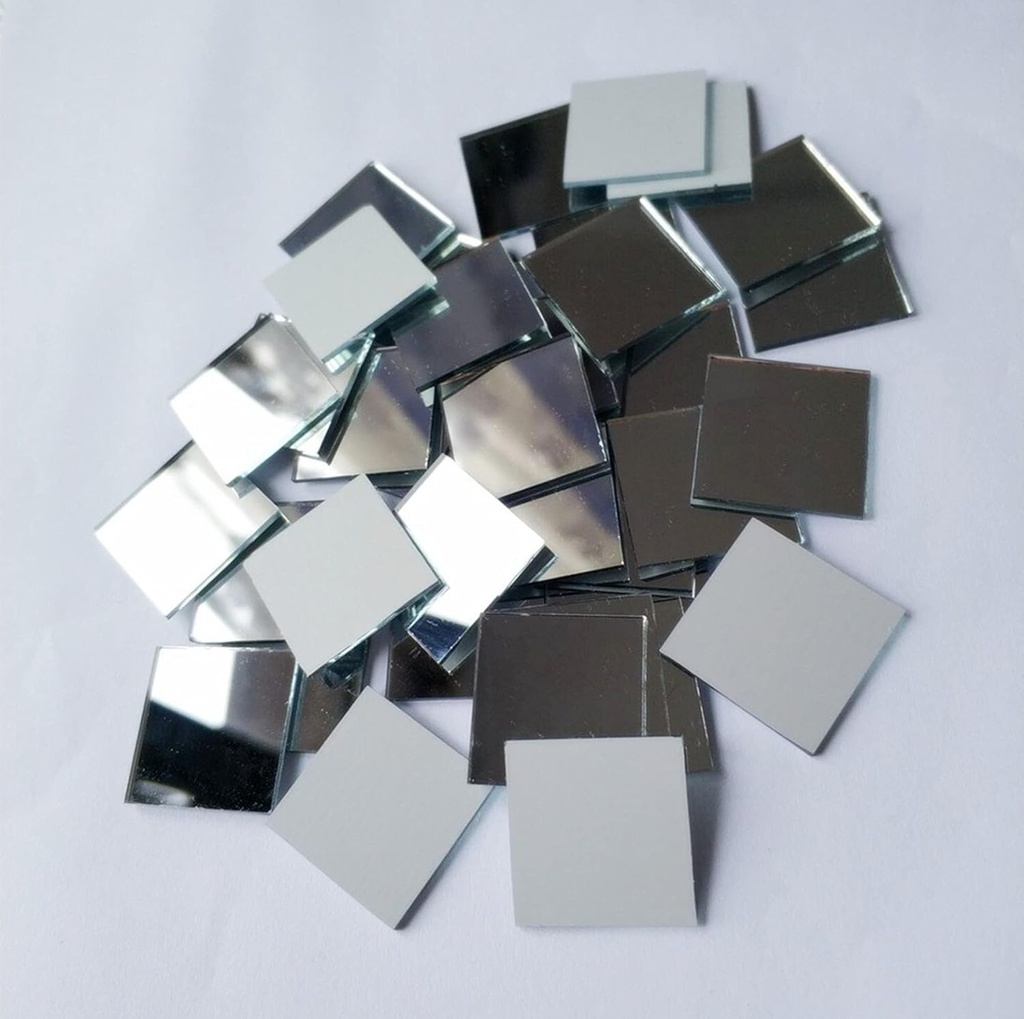 Set of 100pcs Small Square Glass Crafts, Real Glass Mirror Mosaic Tiles (2x2CM)