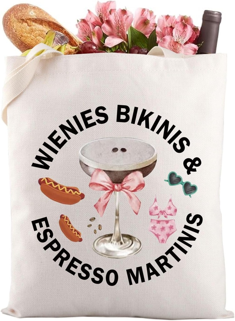 Gzrlyf Wienies Bikinis Espresso Martinis Tote Bag Espresso Martini Lovers Gift Bach Cocktail Bachelorette Party Beach Bag