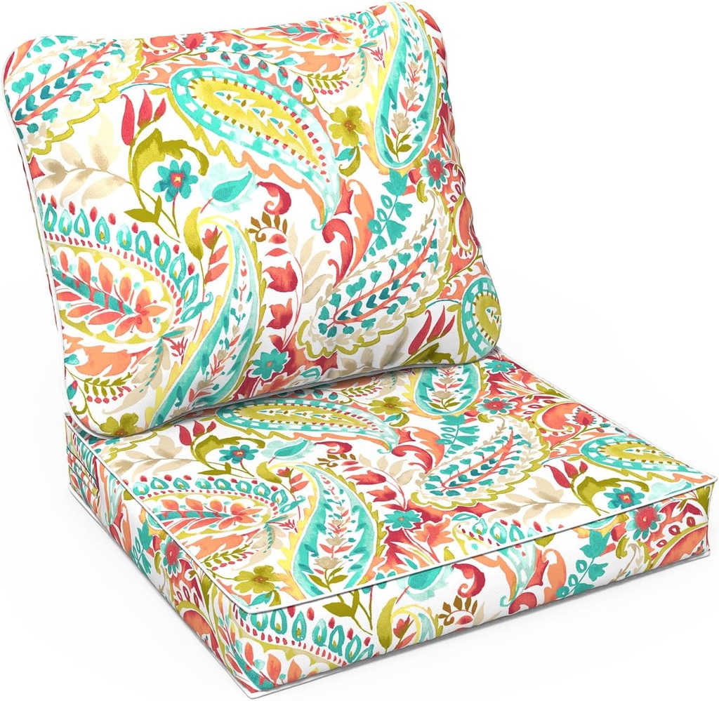 LVTXIII Outdoor Deep Seat Cushion Patio Seat and Back Cushion Set Seasonal Chair Cushion for Dining Arm Chairs, Wicker Chairs and Garden Furniture Decoration, 24"x24"x4", Pretty Paisley