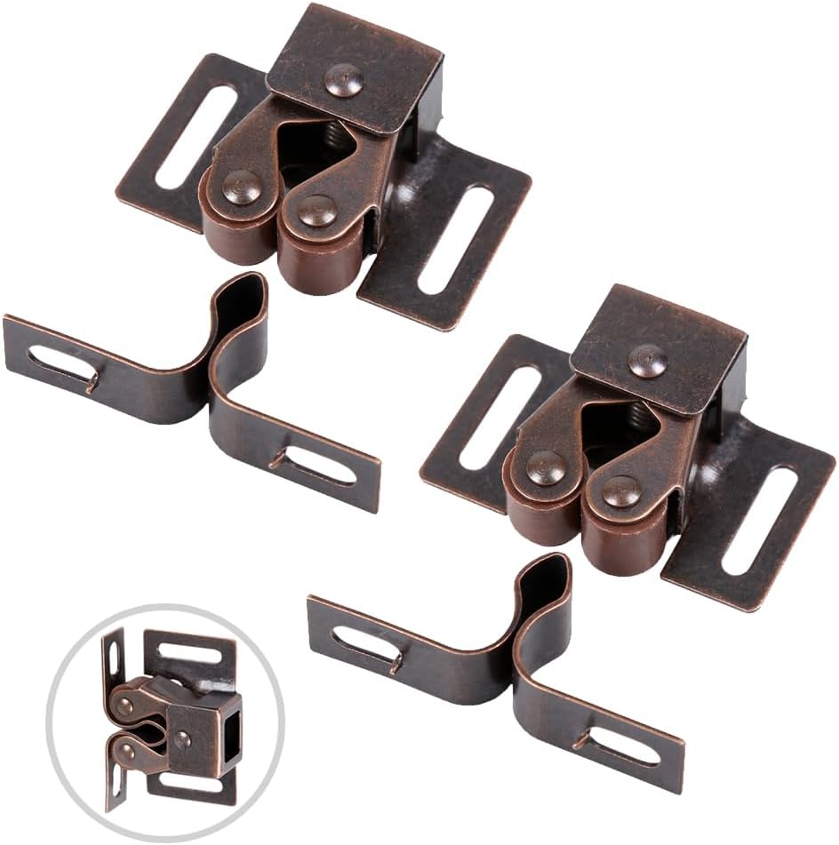 2 Pack Cabinet Latch Double Roller Catch for Cupboard Closet Cabinet Door Latches and Catches, Bronze