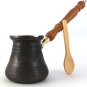 PCZ Series (Large-14fl.oz) - Thickest Solid Copper Engraved/Hammered Turkish Greek Arabic Coffee Pot with Wooden Handle, Stovetop Coffee Maker Cezve Jezve Jazva Ibrik Briki (Antique)