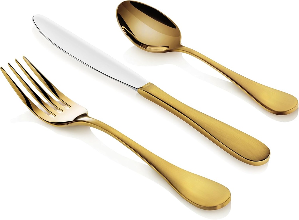 Artaste 56907 Rain 18/10 Stainless Steel Flatware 36-Piece Set, Gold Finish, Service for 12