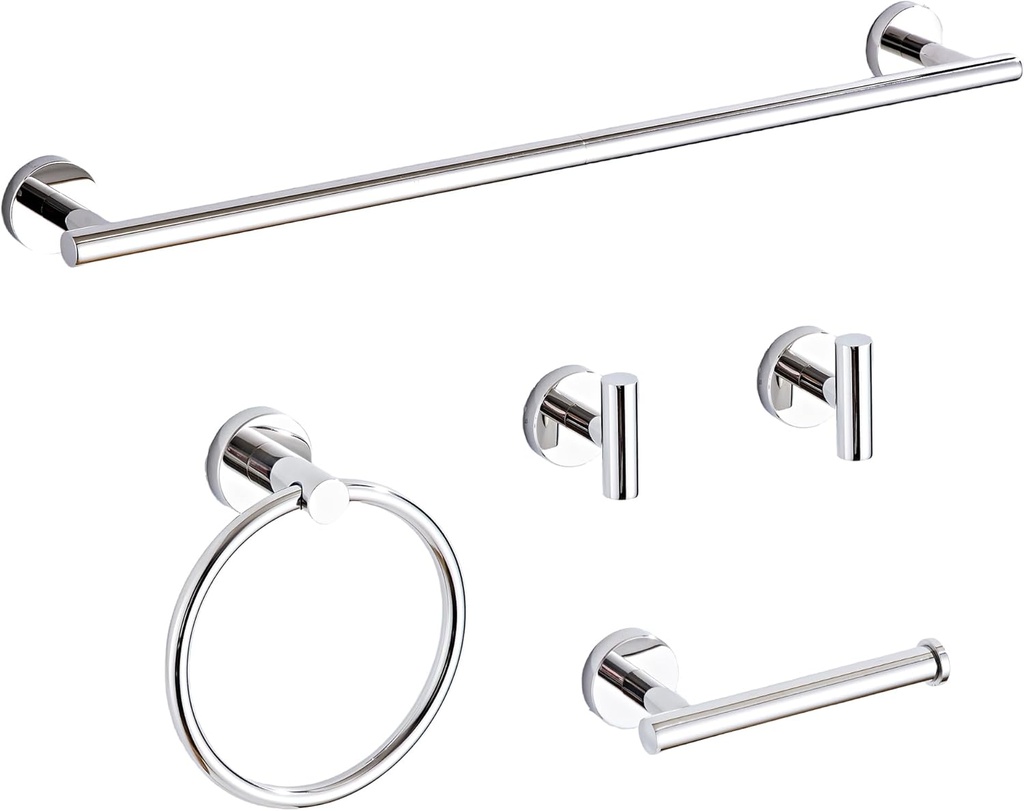 Chrome Bathroom Hardware Set 5 Piece with Towel Racks for Bathroom, SUS304 Stainless Steel Bath Towel Bar Set, 24 Inch Wall Mounted Accessories Kit…