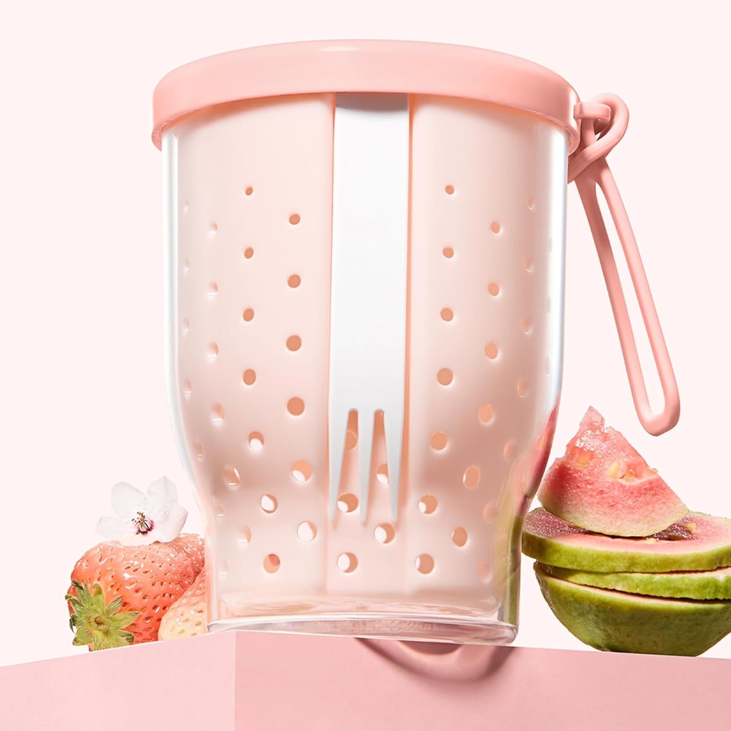 [BRSREZT2CMCGAEY4] 25 Oz Travel Fruit Cups for Car,Fruit Salad Storage Cup with Fork and Lids,Leakproof Reusable Snack Containers,Airtight Food Storage Containers,Reusable for Travel,Party,Office (Pink)