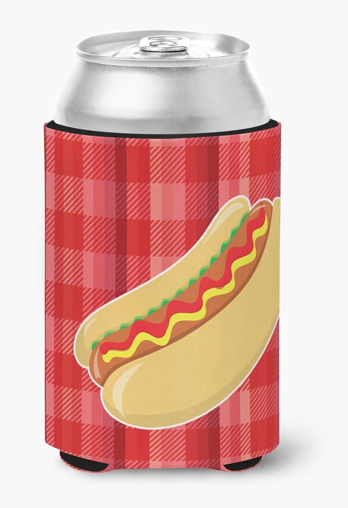 Caroline's Treasures BB6813CC Hot Dog Plaid Can or Bottle Hugger Cooler Washable Drink Sleeve Collapsible Beverage Insulated Holder, Can Hugger, Multicolor