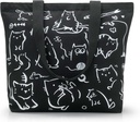 Cute Cat Canvas Tote Bag, with Zip and Pockets for Women, Book Tote Aesthetic, Reusable Cotton Shopping Bags