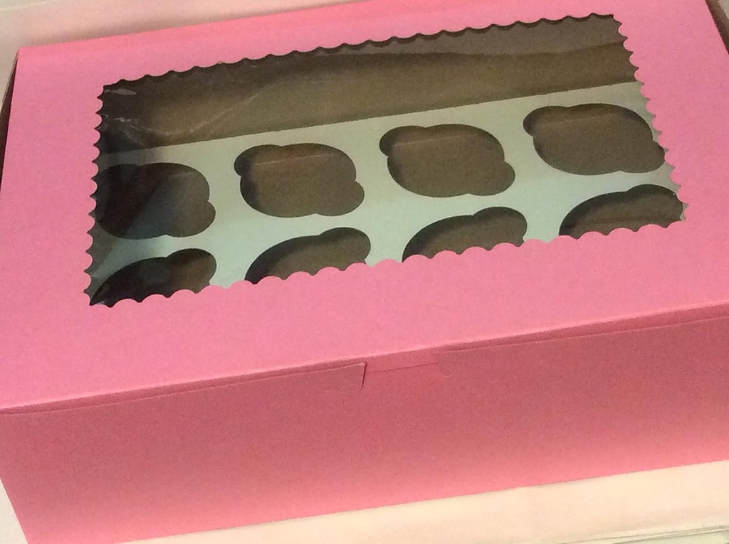 Pink Window quarter sheet Cake and Cupcake Box with Insert Fits 12 Standard Cupcakes pink Kraft Window boxes plus inserts Window Bakery Box, Set of 10 boxes 10 inserts
