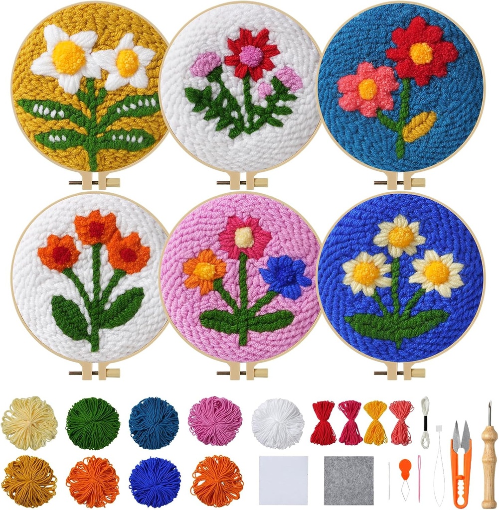 Embroidery Kit for Beginners, Adults DIY Starter Kit, Cross Stitch Kits with Tools, Stamped Patterns, Colorful Threads with Punch Needles, Step by Step Instructions, Hand Craft Gift for Adults Teens