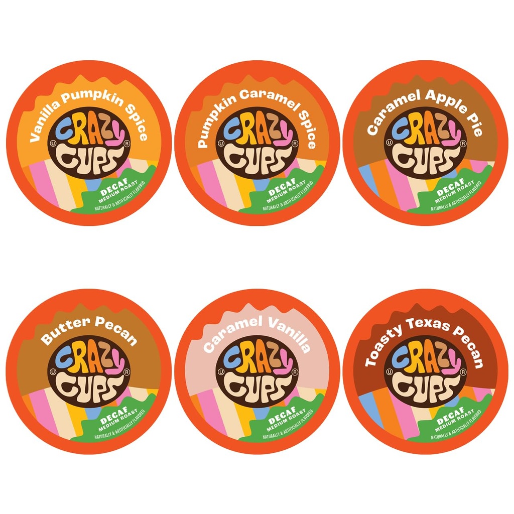 Crazy Cups Fall Coffee Pod Sample Variety Pack for Keurig K-Cup Coffee Maker, Decaf Fall Flavors, 30 Count