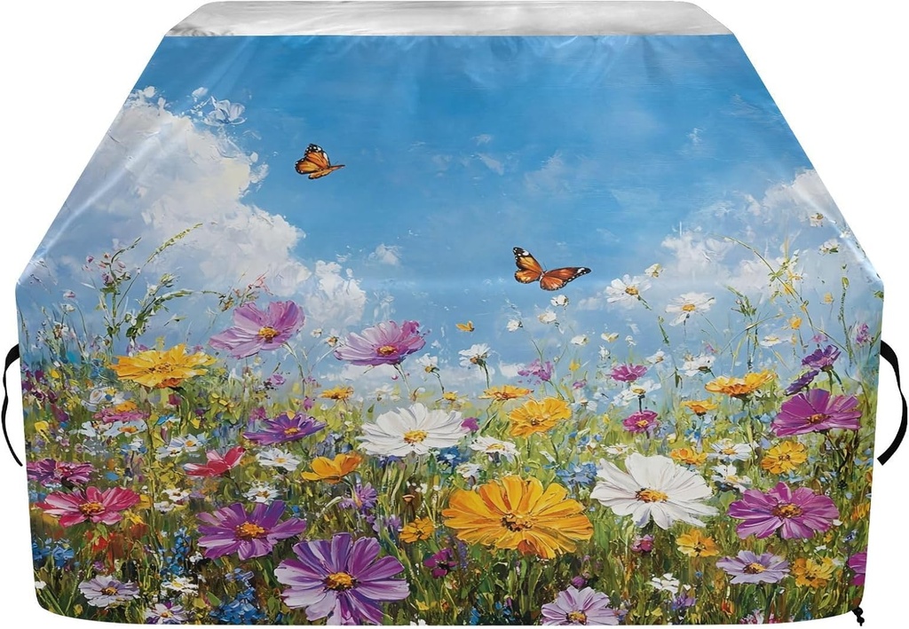 Blueangle 65 Inch Heavy-Duty Waterproof Colorful Beautiful Wildflowers Grill Cover for BBQ/Gas Grills Outdoor - Windproof Edges All Weather Protection Barbecue Covers （26）