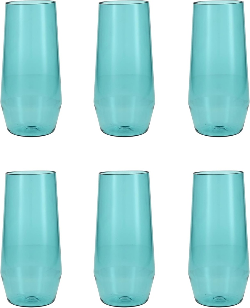 Fortessa Sole Outdoor Shatter Resistant BPA Free Premium Copolyester Plastic Drinkware 6 Pack, Aqua Sky Blue Green, Iced Tea Glass