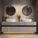 Floating Bathroom Vanity with Double Sinks 76IN(Grey Luxurious Textured)(Gold Stripe Finish) Bathroom Vanity Includes Above Counter Sinks,Open Storage Space,Smart Mirror