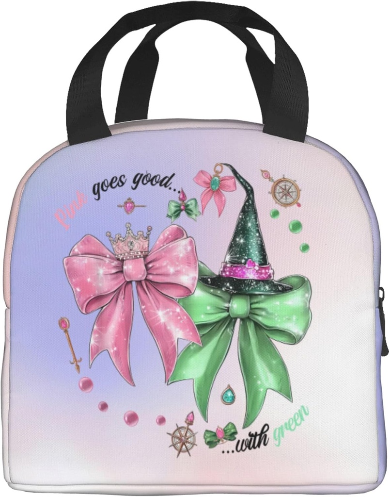 Pink Goes Good With Green Lunch Box Reusable Lunch Bag Women Adult Insulated LunchBox for Work Picnic Hiking Beach