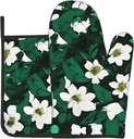 Hunter Green Floral Petals Pattern Print Oven Mitt & Pot Holder Set, A Must-Have for Kitchen Oven Microwave Grill