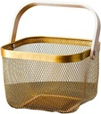 Metal Mesh Steel Basket, Storage Organizer Multi-Functional Hanging Kitchen Baskets Fruit Basket Solutions Square Bin with Handle for Kitchen Bathroom Picnic Shopping Cabinet Home (Golden)