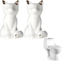 2Pcs Toilet Bolt Covers, White Ceramic Cat Shape Toilet Floor Bolts Covers, Lovely Bottom Hidden Bowl Screw Caps for Animal-Themed Bathroom Decorative Accessories