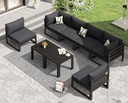 RADIATA 8 Pcs L Shaped Contemporary Aluminum Outdoor Furniture Set, 29" Deep Wide Couch Set for 500 lbs High Weight Capacity, Large Modular Patio Sectional Sofa with Coffee Table for Garden, Dark Grey