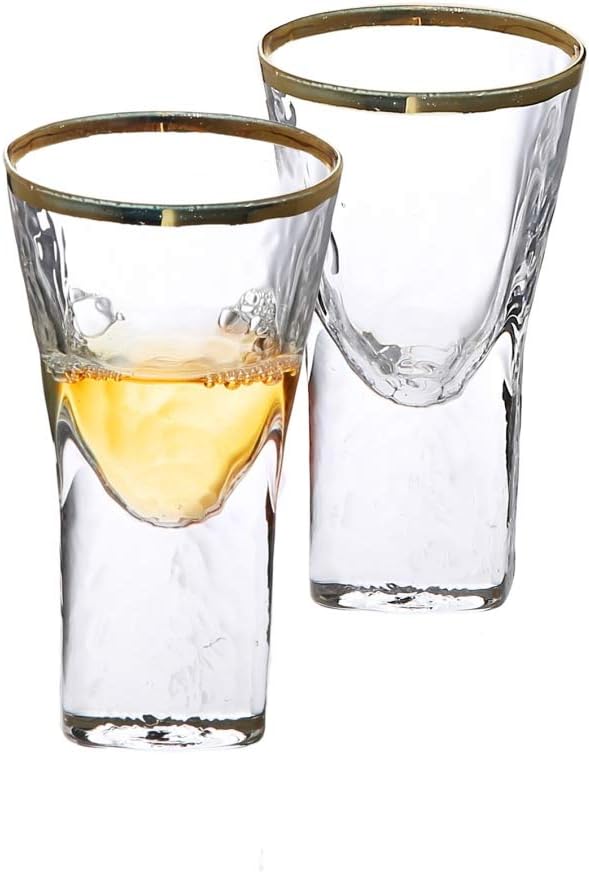 Classic Touch GLG1054 Pebble Glass Liquor Glasses with Gold Rim, Set of 6