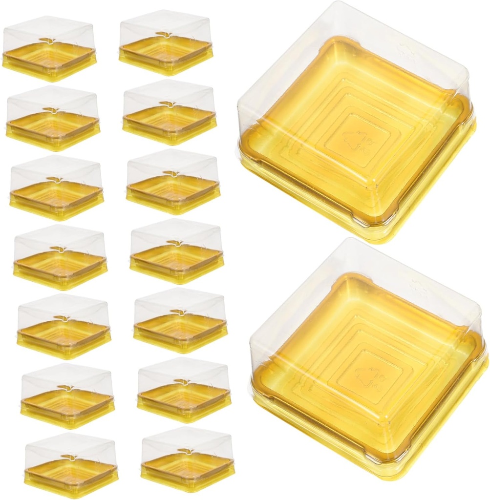 Sosoport 50pcs Square Moon Cake Packaging Boxes Food Grade Dessert Containers with Transparent Lid for Cookie Cupcake Valentines Treats Storage and Gift Packaging