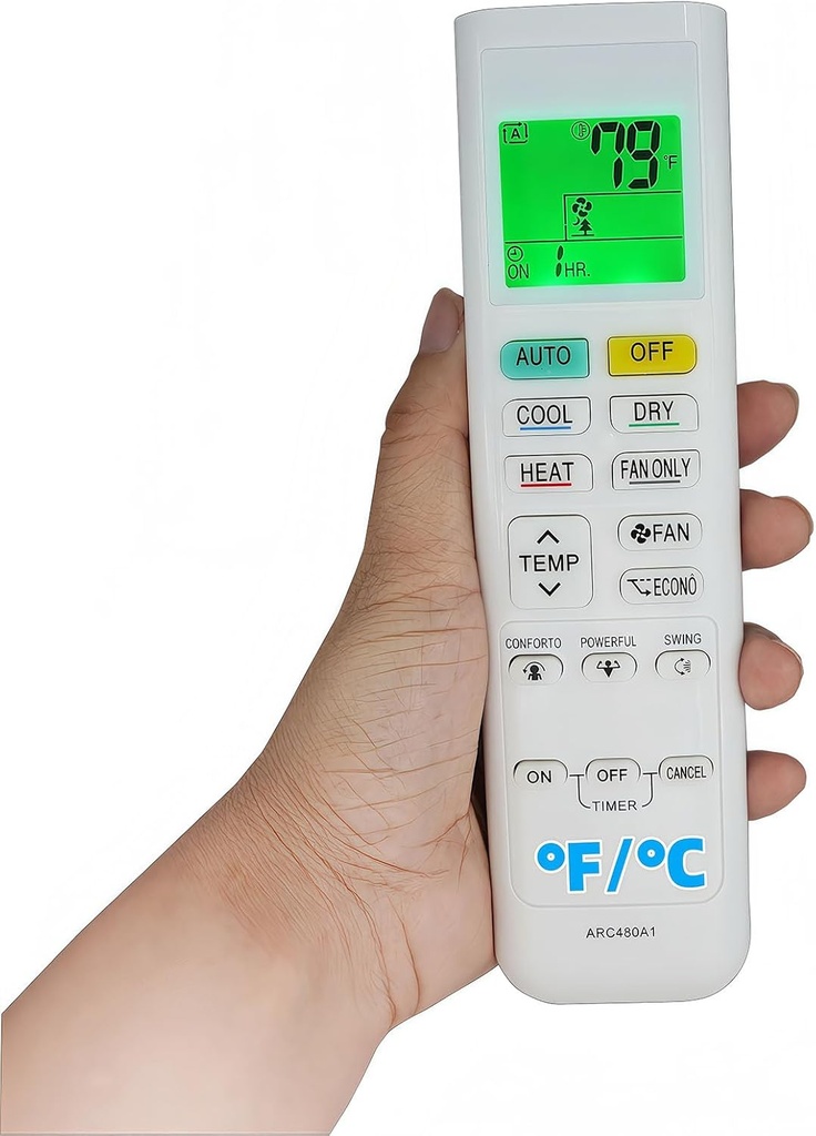 Replacement Remote Control Compatible for Daikin ARC480A1 FTXN15NMVJUFTXN18NMVJU ARC480A7 ARC480A9 FTXN24NMVJU RK09NMVJU ATX20K2V1B ATXP20K2V1B Room Air Conditioner (Fahrenheit and Celsius)