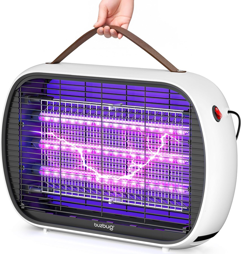 Buzbug Upgraded LED Bug Zapper Indoor, 10 Years Lifespan 3 Lamps Sustainable Less Power, 3800V Powerful Electric Mosquito Zapper, Durable Fly Trap Mosquito Trap, Fly Killer Fly Zapper (White)