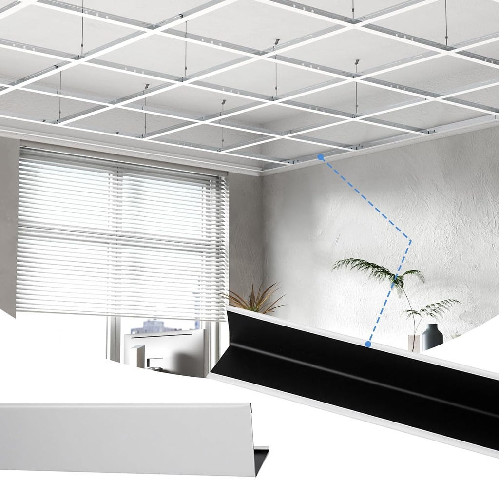 50 PCS 72 Inch Wall Molding Trim Drop Ceiling Grid System 6Ft Galvanized Steel Rust & Fire Resistance Easy Installation Ideal for Basement Living Room Kitchen Bathroom White Perimeter 300Ft