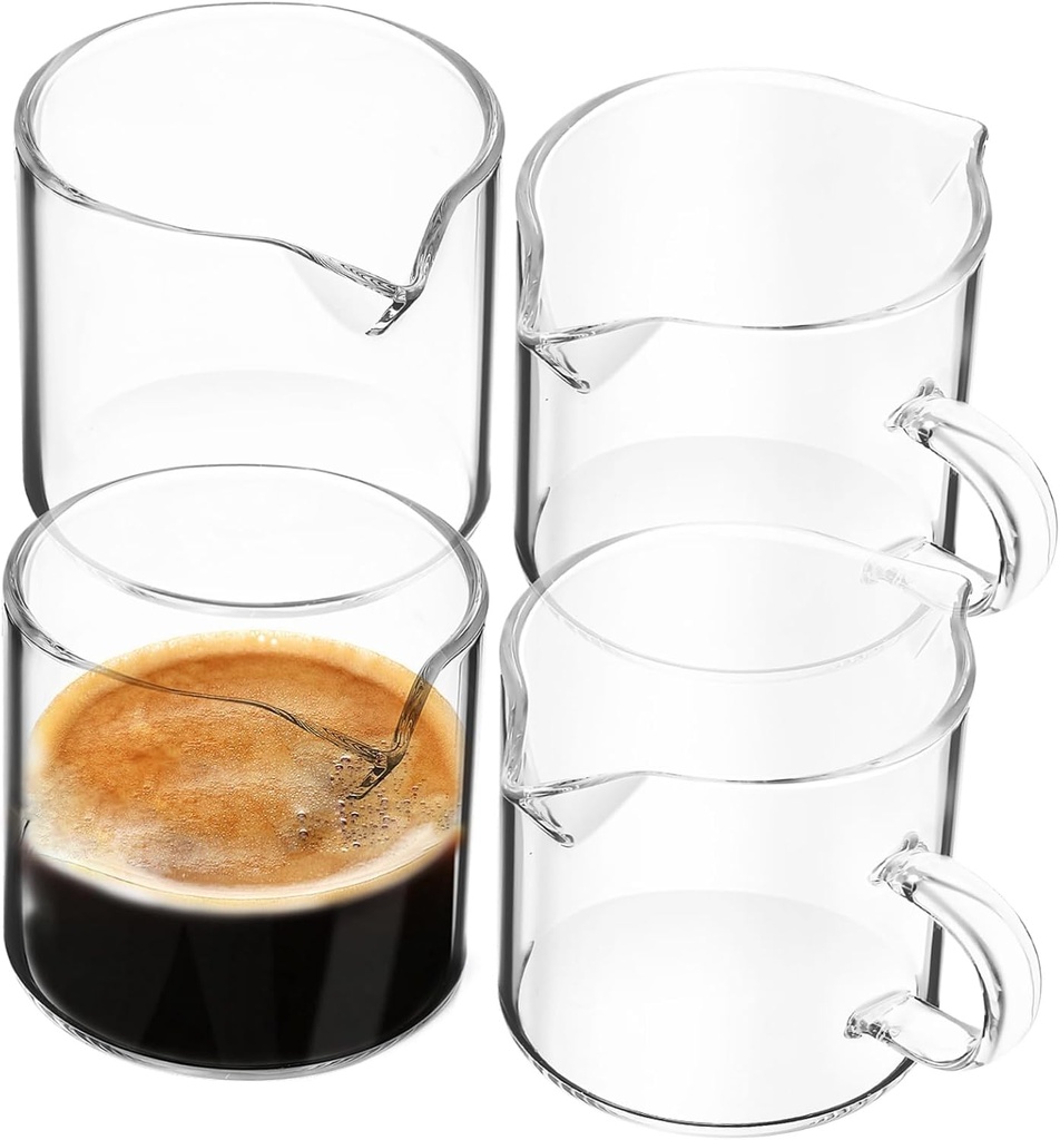 KICHOUSE 4-piece Set Milk Pitcher Small Milk Creamer Pitcher Glass Espresso Mugs for Coffee Tea Lovers Home Office Cafe