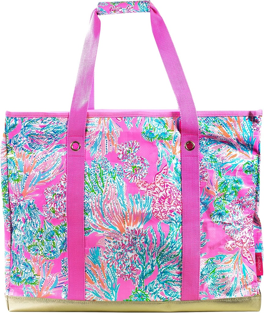Lilly Pulitzer Large Utility Tote Bag, Heavy Duty Collapsible Tote, Storage Bin with Zip Lid & Reinforced Base