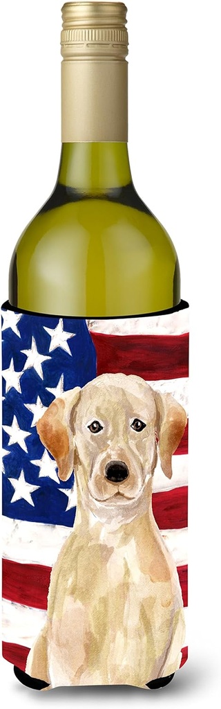 Caroline's Treasures BB9366LITERK Yellow Labrador Patriotic Wine Bottle Hugger Bottle Cooler Sleeve Hugger Machine Washable Collapsible Insulator Beverage Insulated Holder