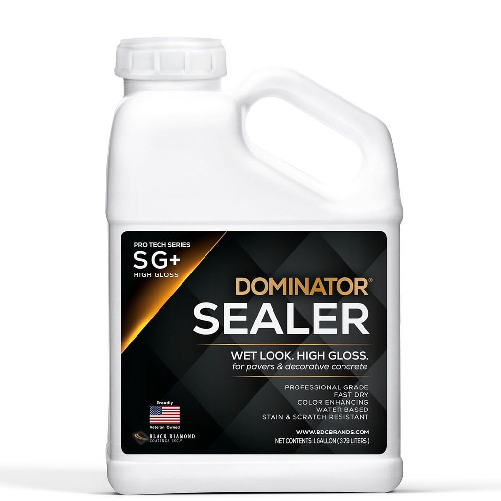 1 Gal. DOMINATOR SG+ Clear Acrylic Sealer | High Gloss Concrete Paver Sealer | Wet Look, Color Enhancing | Professional Grade | Decorative Concrete | Fast Dry | Driveway, Patio and Walkways