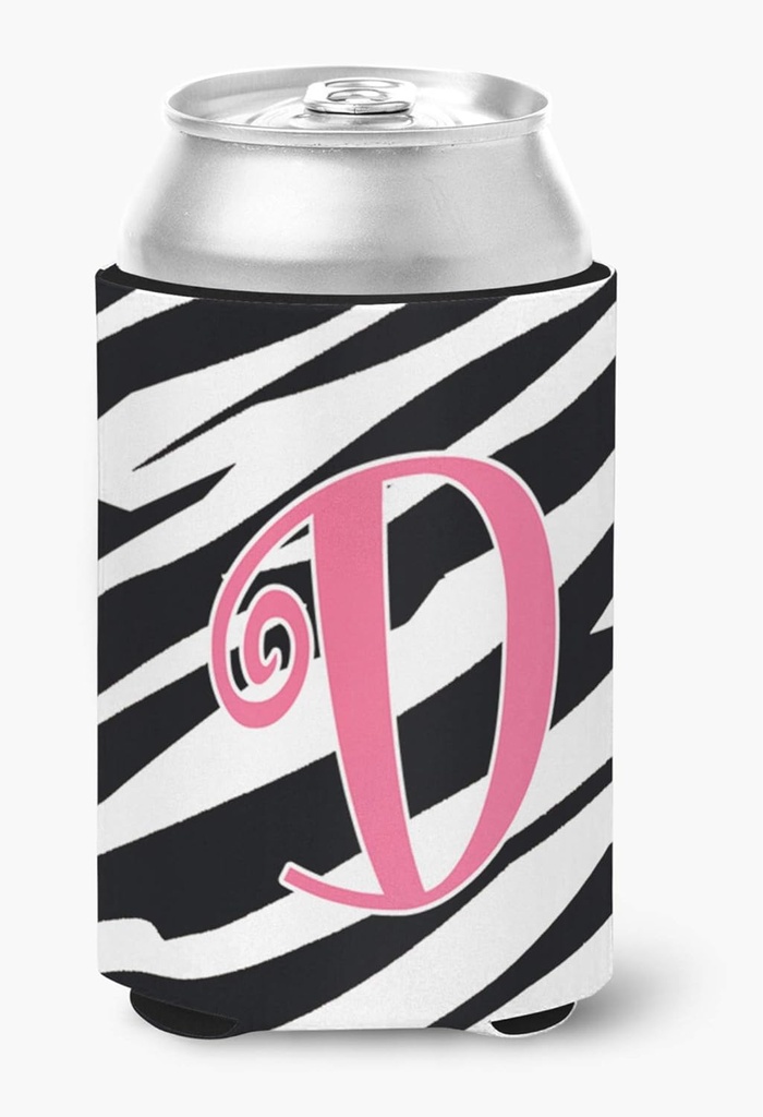 Caroline's Treasures CJ1037-DCC Letter D Initial Zebra Stripe and Pink Can or Bottle Hugger Cooler Washable Drink Sleeve Collapsible Beverage Insulated Holder, Can Hugger, Multicolor