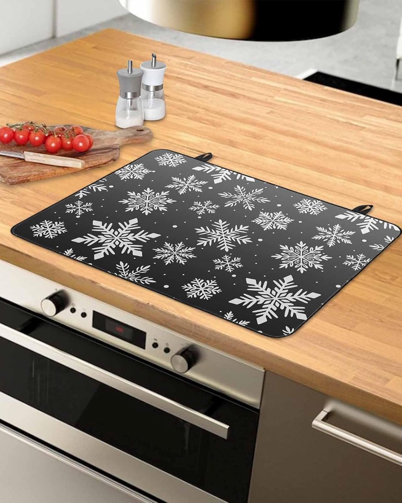 Christmas Countertop Burners Protection Mats for Kitchen, Snowflakes Texture Winter Decoration Rubber Stove Top Cover Mat, Heat Proof Mats Cooktop Cover for Counter Dish Drying Mat, 24"x21"