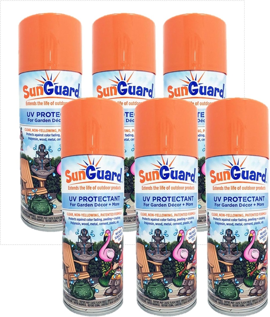 SUNGUARD UV Protectant Spray for Outdoor Decor, Furniture & More (6-Pack) Prevents Fading Peeling and Cracking