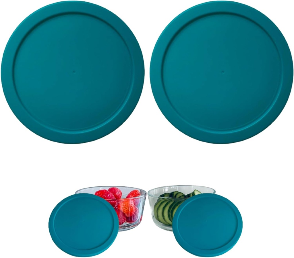 rivel Klareware 7 Cup Turquoise Round Plastic Food Storage Replacement Lids Covers for Klareware Anchor Hocking and Pyrex Glass Bowls (Container not Included) (2 Pack)