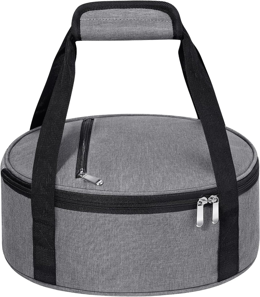Round Insulated Casserole Carrier, Pie Carrier Bag, Portable Casserole Carrier for Hot or Cold Food Lunch Tote, Lunch Bag for Parties Picnic, Fits 12.5" Baking Dish, Grey