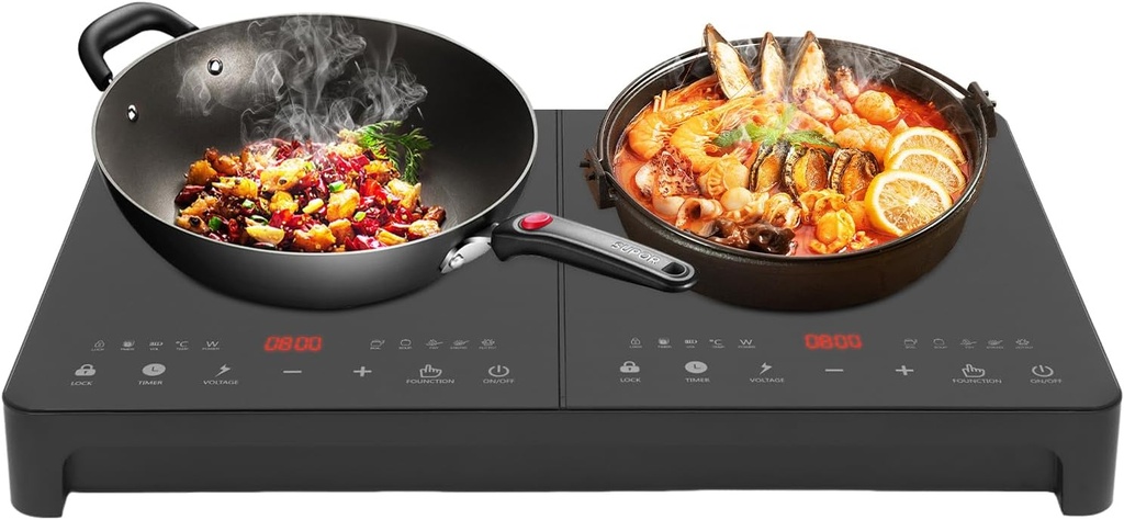 Double Induction Cooktop, Induction Cooktop with 2 Burners, for Home Kitchens, LED Sensor Touch Stove Top