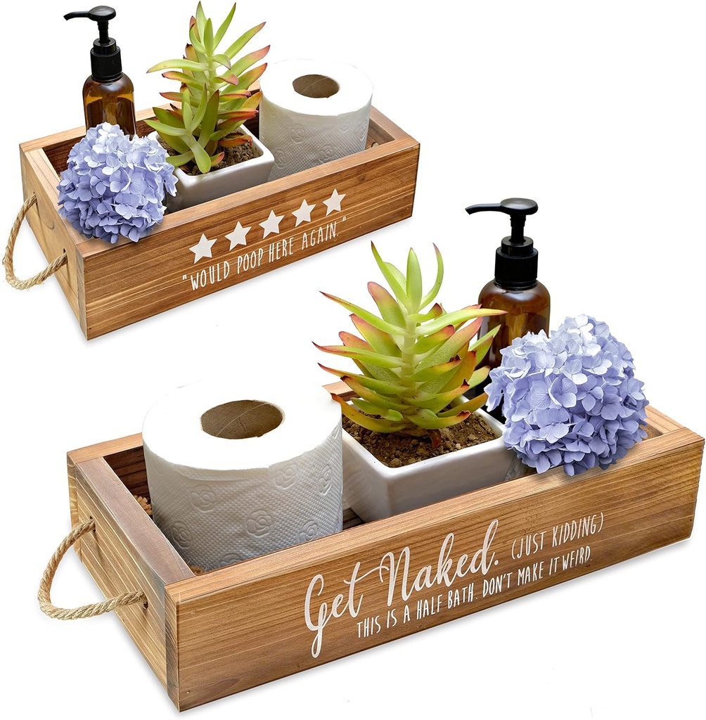 MAINEVENT Five Stars Rustic Bathroom Decor Box, One Box w/ Funny Design on 2 Sides, Toilet Tank Tray, Half Bathroom Decor, Toilet Top Organizer