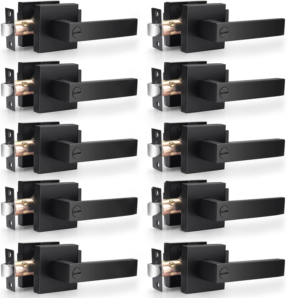 Probrico (10 Pack Privacy Door Levers and (10 Pack) Passage Door Levers Bundle, Matte Black Interior Door Handles for Bath/Bed and Hall/Closet,Heavy Duty