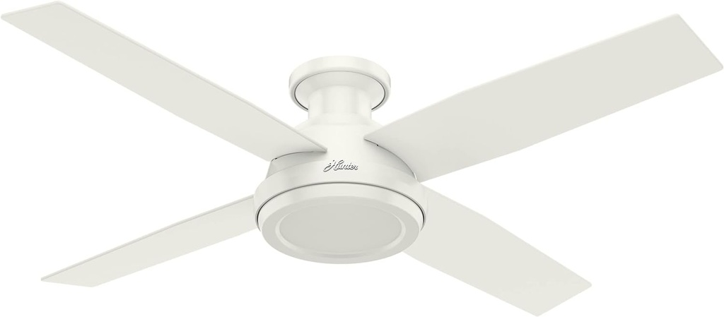 Hunter 52 inch Indoor Ceiling Fan No Light with Remote Control - White Modern Ceiling Fan without Light, Low Profile Mount, 4 Blades, For Bedroom, Living Room, or Kitchen - Dempsey 59248, Fresh White