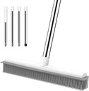 nacena Rubber Broom, 2 in 1 Pet Hair Removal Broom with Squeegee 51-in Adjustable Long Handle Carpet Broom for Cleaning Carpet Hardwood Floor Tile Window, Grey&White