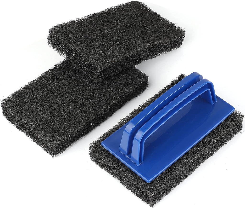 Blackstone Grill Cleaning Kit, Heavy Duty Griddle Scrubber Scouring Pad & Handle, Griddle Cleaning Brush for Charcoal, Gas Grills, Cast Iron Cookware, Oven, Grate, Stovetop